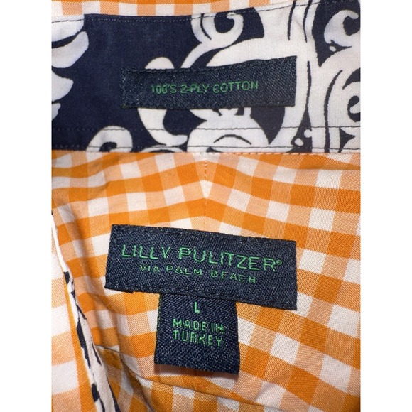 Lily Pulitzer Shirt Mens Large Orange Gingham Check Plaid Wyeth 100s 2 Ply #N - Picture 2 of 6